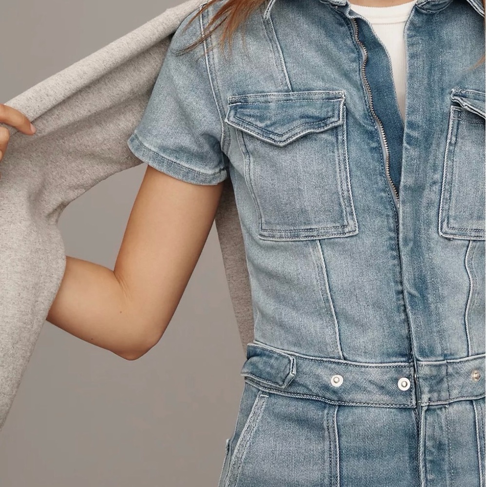 Anthro Good American Fit For Success Jumpsuit Blue Denim 274 - Picture 3 of 8